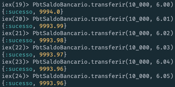 Teste mostrando problema com transferência de R$ 6,05
