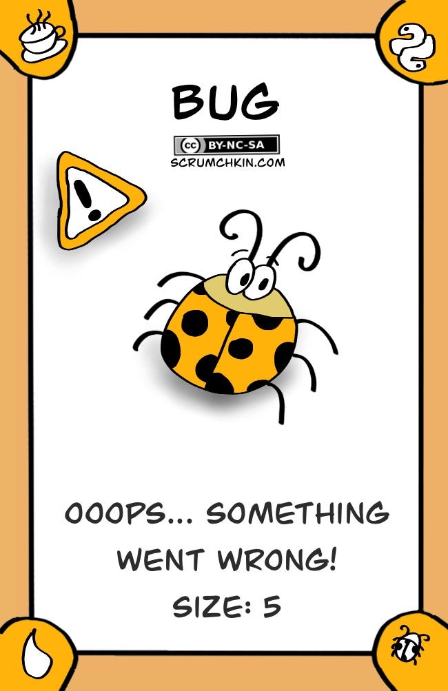 Cartas de Bug e urgente do Scrumchkin