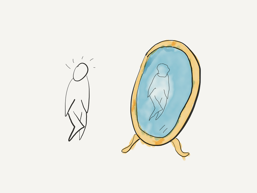 Desenho no iPad de pessoa olhando no espelho