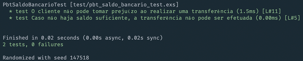 Testes passando com sucesso
